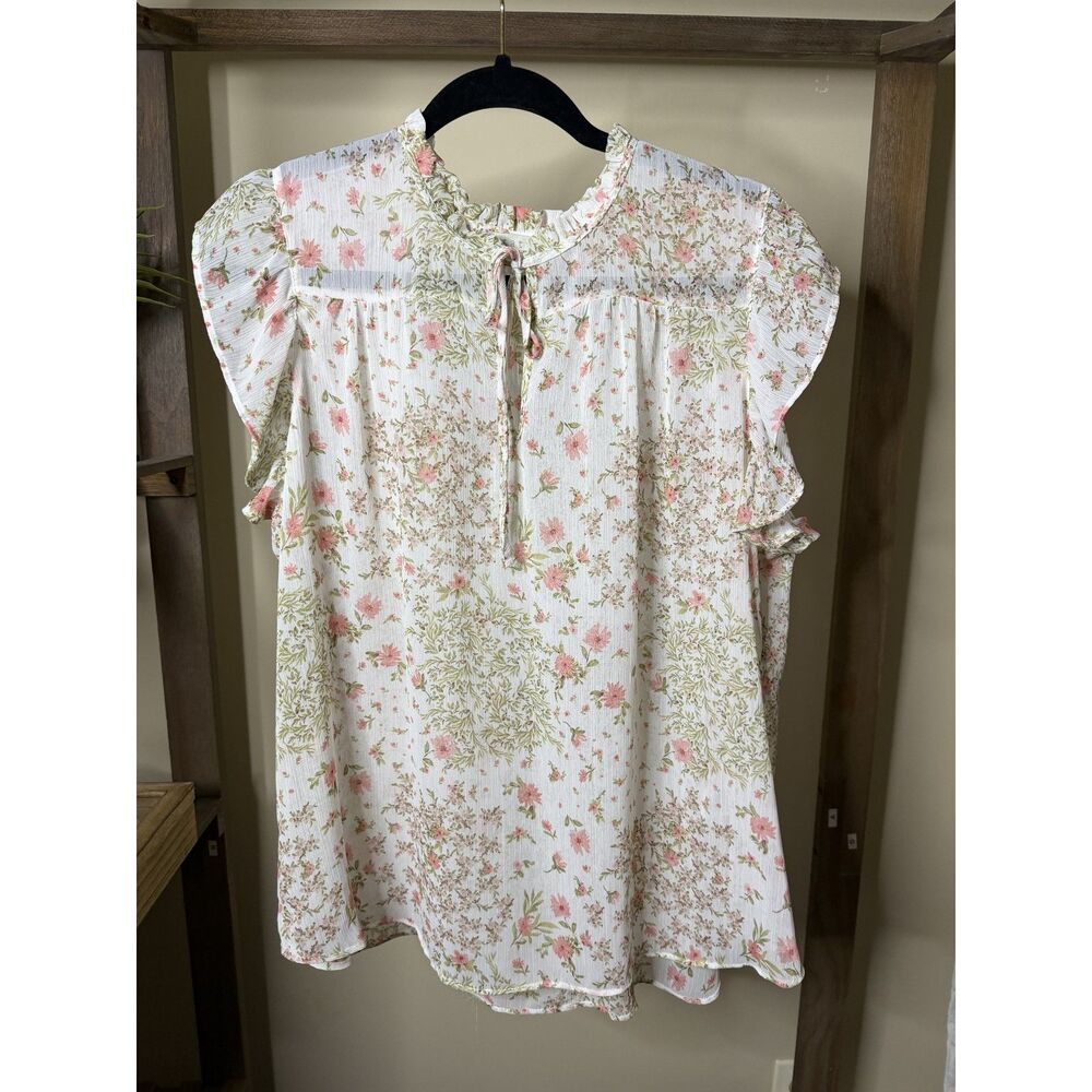 Floral Sheer Blouse with Tie Front. Women's Size XL